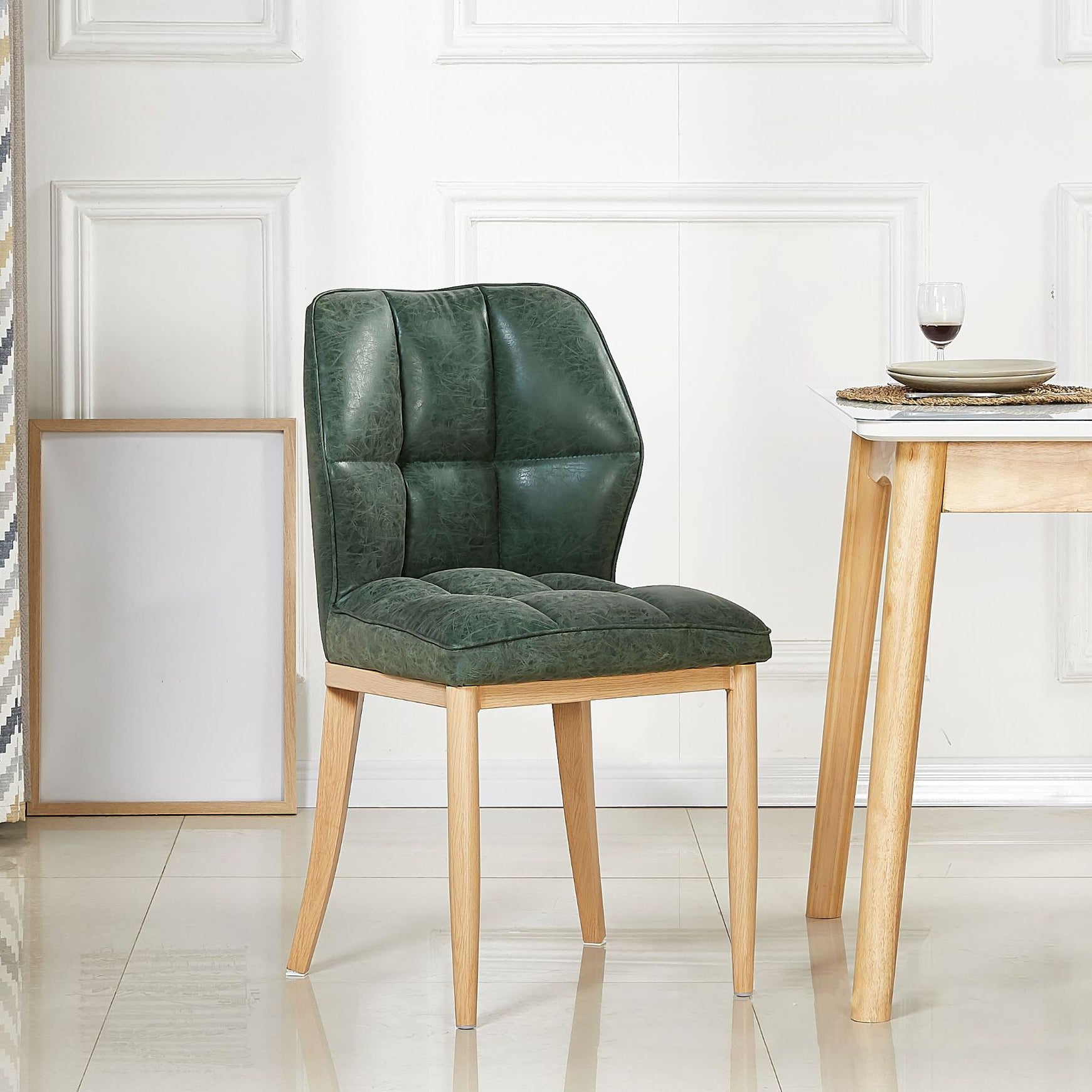 Leather Armless Dining Chairs Modern Upholstered Side Chairs with Metal Legs Blackish Green 1 Piece Natural Wood Clearhalo ' kitchen&dining_furn' 'Dining Chairs' 'Dining Tables & Seating' 'dining_chair' 'furn' 'furn_dining_chair' 'Furniture' 'furniture_dining_chair' 'Kitchen & Dining Furniture' 'kitchen' 3835871