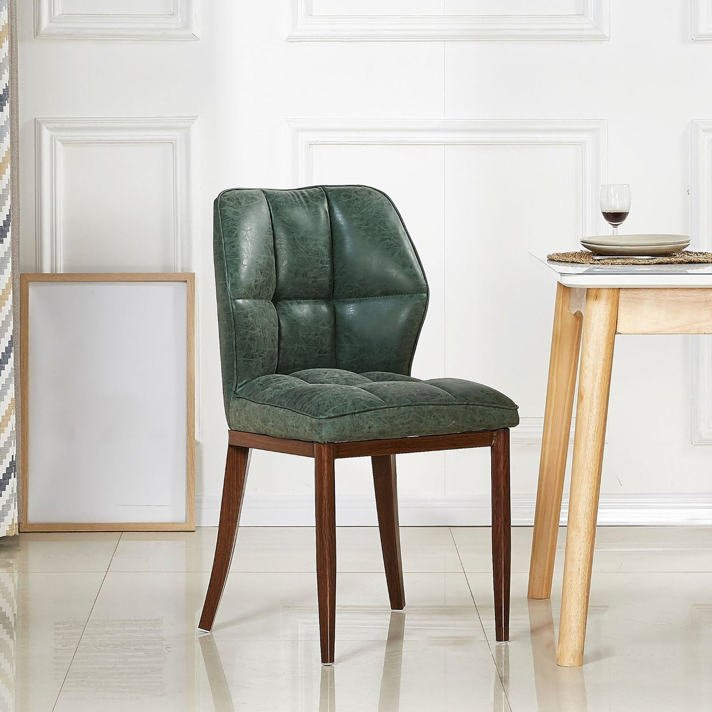 Leather Armless Dining Chairs Modern Upholstered Side Chairs with Metal Legs Blackish Green 1 Piece Walnut Clearhalo ' kitchen&dining_furn' 'Dining Chairs' 'Dining Tables & Seating' 'dining_chair' 'furn' 'furn_dining_chair' 'Furniture' 'furniture_dining_chair' 'Kitchen & Dining Furniture' 'kitchen' 3835874