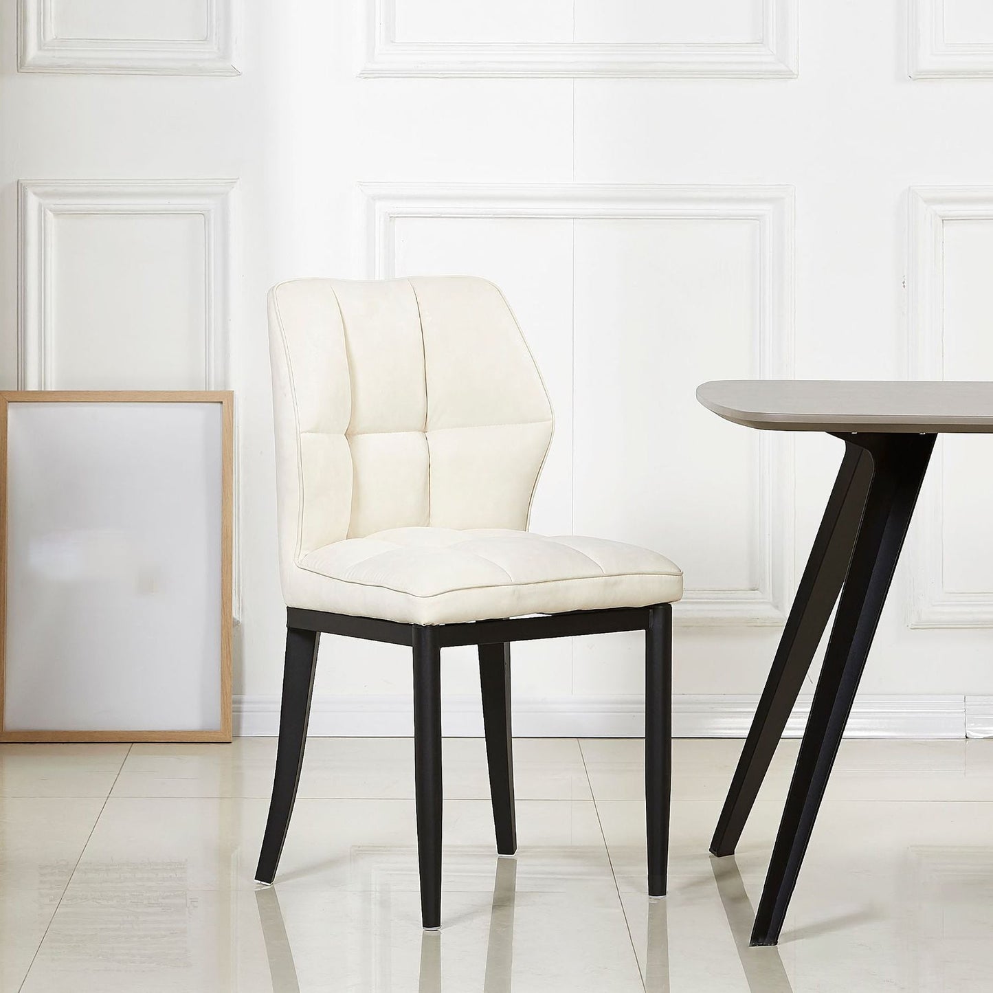 Leather Armless Dining Chairs Modern Upholstered Side Chairs with Metal Legs Off-White 1 Piece Black Clearhalo ' kitchen&dining_furn' 'Dining Chairs' 'Dining Tables & Seating' 'dining_chair' 'furn' 'furn_dining_chair' 'Furniture' 'furniture_dining_chair' 'Kitchen & Dining Furniture' 'kitchen' 3835877