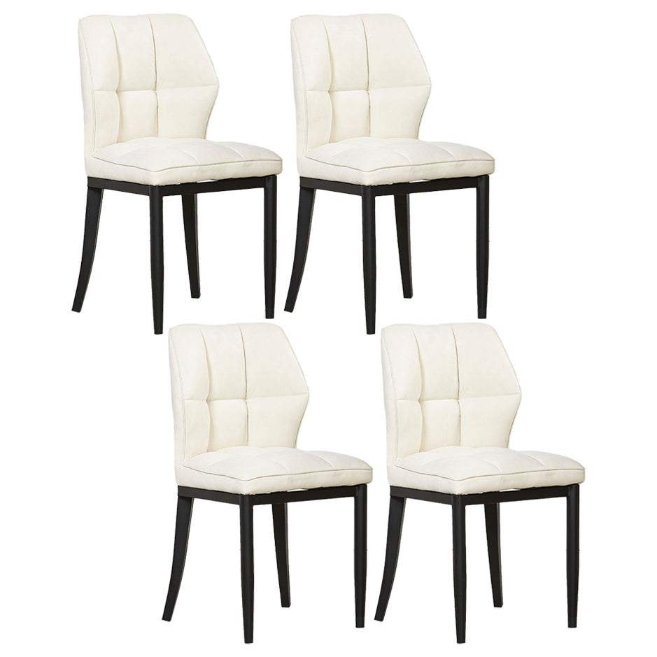 Leather Armless Dining Chairs Modern Upholstered Side Chairs with Metal Legs Off-White 4 Piece Set Black Clearhalo ' kitchen&dining_furn' 'Dining Chairs' 'Dining Tables & Seating' 'dining_chair' 'furn' 'furn_dining_chair' 'Furniture' 'furniture_dining_chair' 'Kitchen & Dining Furniture' 'kitchen' 3835879