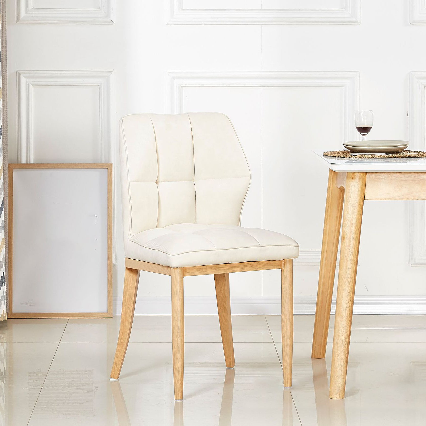 Leather Armless Dining Chairs Modern Upholstered Side Chairs with Metal Legs Off-White 1 Piece Natural Wood Clearhalo ' kitchen&dining_furn' 'Dining Chairs' 'Dining Tables & Seating' 'dining_chair' 'furn' 'furn_dining_chair' 'Furniture' 'furniture_dining_chair' 'Kitchen & Dining Furniture' 'kitchen' 3835880