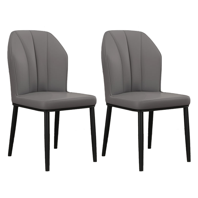 Modern Kitchen Leather Dining Chair 36"H Parsons Chair with Metal Legs Dark Gray 2 Piece Set Black Clearhalo ' kitchen&dining_furn' 'Dining Chairs' 'Dining Tables & Seating' 'dining_chair' 'furn' 'furn_dining_chair' 'Furniture' 'furniture_dining_chair' 'Kitchen & Dining Furniture' 'kitchen' 3835888