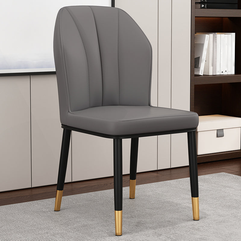Modern Kitchen Leather Dining Chair 36"H Parsons Chair with Metal Legs Dark Gray 1 Piece Brass Gold Clearhalo ' kitchen&dining_furn' 'Dining Chairs' 'Dining Tables & Seating' 'dining_chair' 'furn' 'furn_dining_chair' 'Furniture' 'furniture_dining_chair' 'Kitchen & Dining Furniture' 'kitchen' 3835892