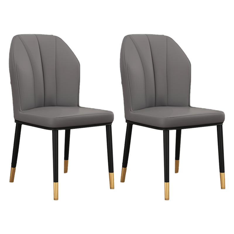 Modern Kitchen Leather Dining Chair 36"H Parsons Chair with Metal Legs Dark Gray 2 Piece Set Brass Gold Clearhalo ' kitchen&dining_furn' 'Dining Chairs' 'Dining Tables & Seating' 'dining_chair' 'furn' 'furn_dining_chair' 'Furniture' 'furniture_dining_chair' 'Kitchen & Dining Furniture' 'kitchen' 3835893