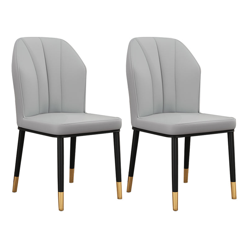 Modern Kitchen Leather Dining Chair 36"H Parsons Chair with Metal Legs Light Gray 2 Piece Set Brass Gold Clearhalo ' kitchen&dining_furn' 'Dining Chairs' 'Dining Tables & Seating' 'dining_chair' 'furn' 'furn_dining_chair' 'Furniture' 'furniture_dining_chair' 'Kitchen & Dining Furniture' 'kitchen' 3835905