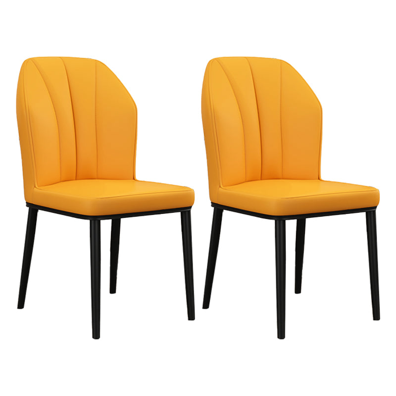Modern Kitchen Leather Dining Chair 36"H Parsons Chair with Metal Legs Yellow 2 Piece Set Black Clearhalo ' kitchen&dining_furn' 'Dining Chairs' 'Dining Tables & Seating' 'dining_chair' 'furn' 'furn_dining_chair' 'Furniture' 'furniture_dining_chair' 'Kitchen & Dining Furniture' 'kitchen' 3835910