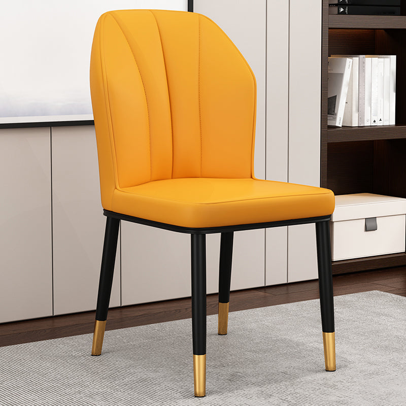 Modern Kitchen Leather Dining Chair 36"H Parsons Chair with Metal Legs Yellow 1 Piece Brass Gold Clearhalo ' kitchen&dining_furn' 'Dining Chairs' 'Dining Tables & Seating' 'dining_chair' 'furn' 'furn_dining_chair' 'Furniture' 'furniture_dining_chair' 'Kitchen & Dining Furniture' 'kitchen' 3835912