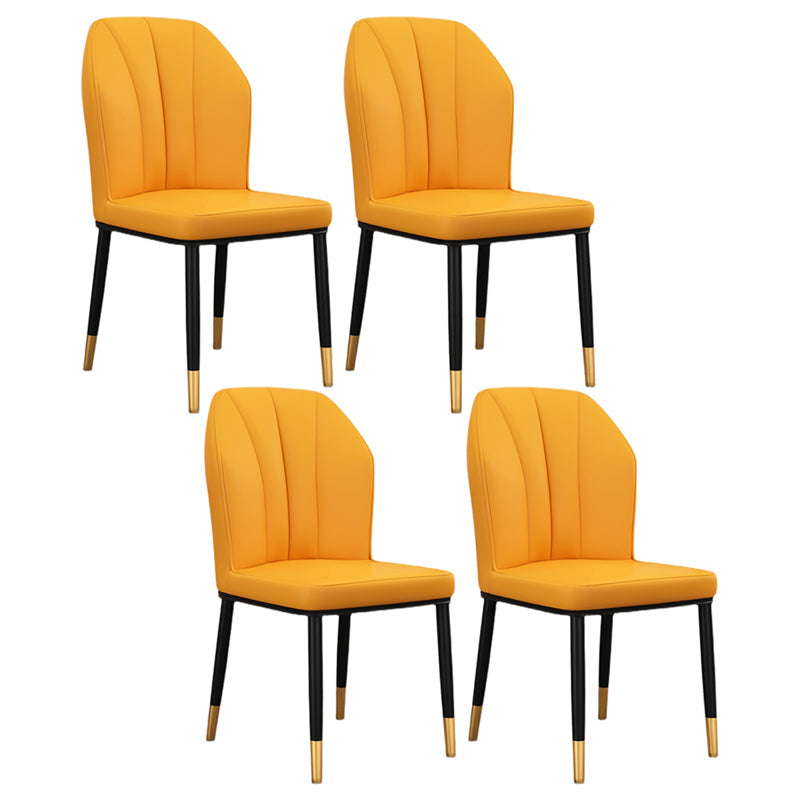 Modern Kitchen Leather Dining Chair 36"H Parsons Chair with Metal Legs Yellow 4 Piece Set Brass Gold Clearhalo ' kitchen&dining_furn' 'Dining Chairs' 'Dining Tables & Seating' 'dining_chair' 'furn' 'furn_dining_chair' 'Furniture' 'furniture_dining_chair' 'Kitchen & Dining Furniture' 'kitchen' 3835914