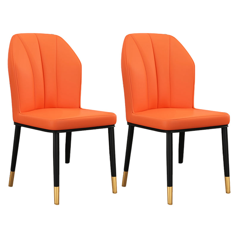 Modern Kitchen Leather Dining Chair 36"H Parsons Chair with Metal Legs Orange 2 Piece Set Brass Gold Clearhalo ' kitchen&dining_furn' 'Dining Chairs' 'Dining Tables & Seating' 'dining_chair' 'furn' 'furn_dining_chair' 'Furniture' 'furniture_dining_chair' 'Kitchen & Dining Furniture' 'kitchen' 3835919