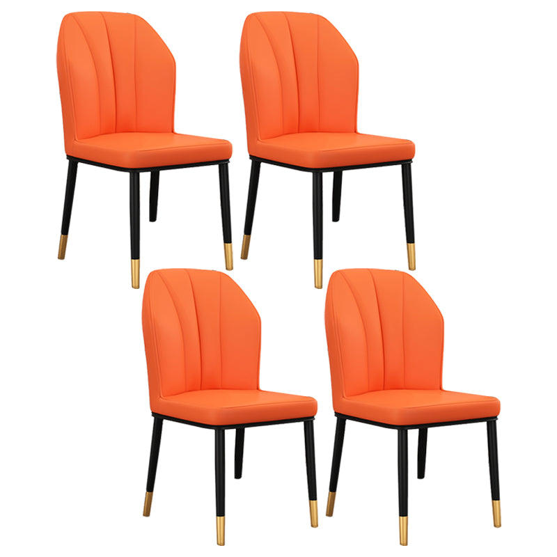 Modern Kitchen Leather Dining Chair 36"H Parsons Chair with Metal Legs Orange 4 Piece Set Brass Gold Clearhalo ' kitchen&dining_furn' 'Dining Chairs' 'Dining Tables & Seating' 'dining_chair' 'furn' 'furn_dining_chair' 'Furniture' 'furniture_dining_chair' 'Kitchen & Dining Furniture' 'kitchen' 3835920