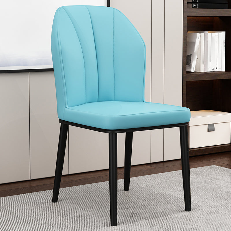 Modern Kitchen Leather Dining Chair 36"H Parsons Chair with Metal Legs Light Blue 1 Piece Black Clearhalo ' kitchen&dining_furn' 'Dining Chairs' 'Dining Tables & Seating' 'dining_chair' 'furn' 'furn_dining_chair' 'Furniture' 'furniture_dining_chair' 'Kitchen & Dining Furniture' 'kitchen' 3835921