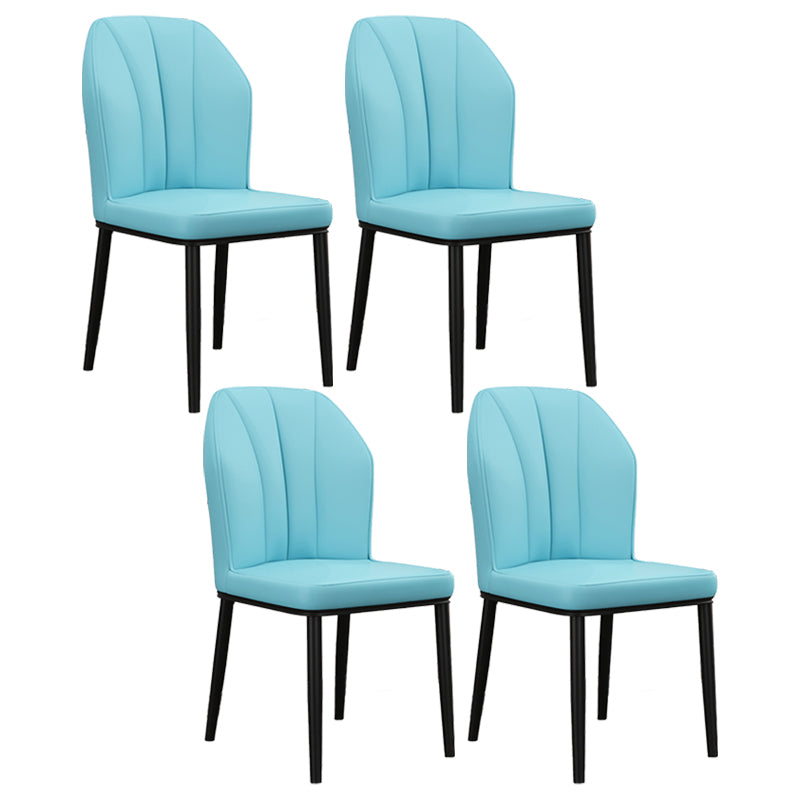 Modern Kitchen Leather Dining Chair 36"H Parsons Chair with Metal Legs Light Blue 4 Piece Set Black Clearhalo ' kitchen&dining_furn' 'Dining Chairs' 'Dining Tables & Seating' 'dining_chair' 'furn' 'furn_dining_chair' 'Furniture' 'furniture_dining_chair' 'Kitchen & Dining Furniture' 'kitchen' 3835923