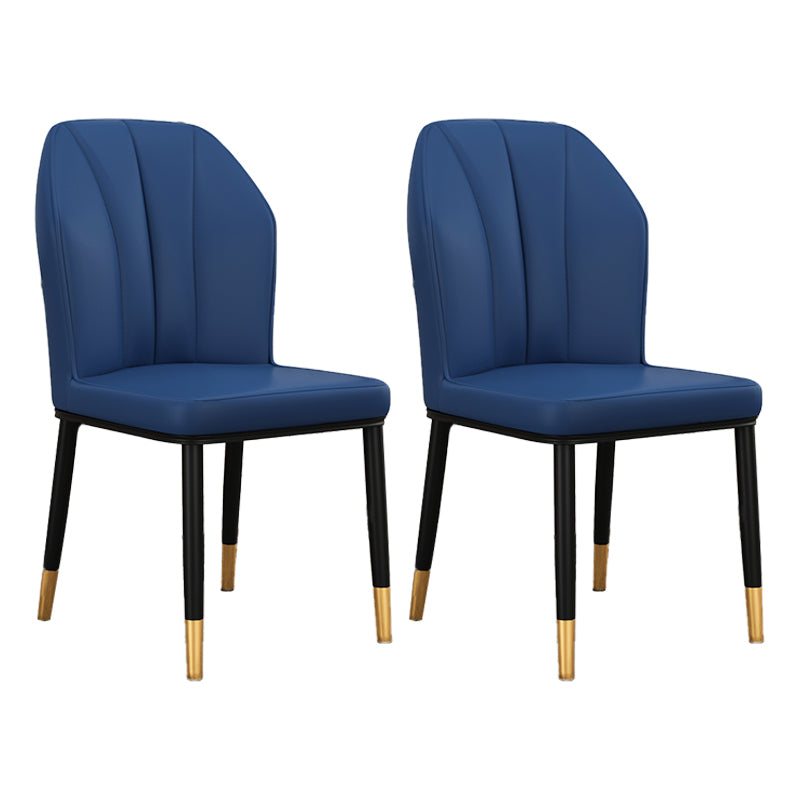 Modern Kitchen Leather Dining Chair 36"H Parsons Chair with Metal Legs Dark Blue 2 Piece Set Brass Gold Clearhalo ' kitchen&dining_furn' 'Dining Chairs' 'Dining Tables & Seating' 'dining_chair' 'furn' 'furn_dining_chair' 'Furniture' 'furniture_dining_chair' 'Kitchen & Dining Furniture' 'kitchen' 3835931