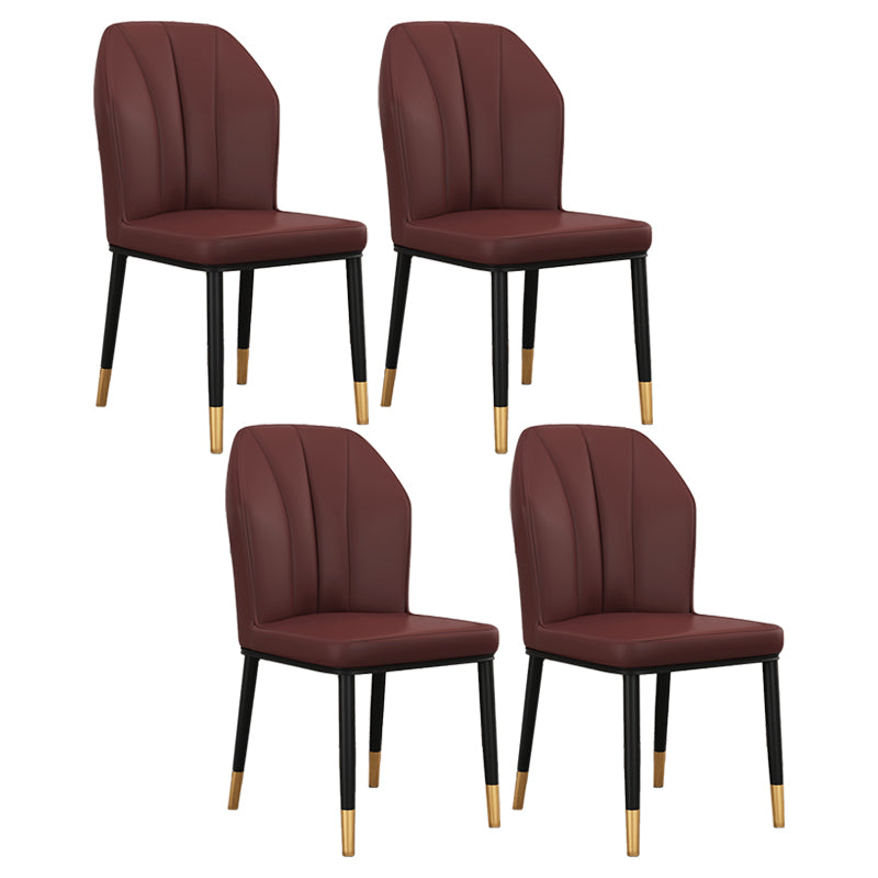Modern Kitchen Leather Dining Chair 36"H Parsons Chair with Metal Legs Dark Coffee 4 Piece Set Brass Gold Clearhalo ' kitchen&dining_furn' 'Dining Chairs' 'Dining Tables & Seating' 'dining_chair' 'furn' 'furn_dining_chair' 'Furniture' 'furniture_dining_chair' 'Kitchen & Dining Furniture' 'kitchen' 3835938