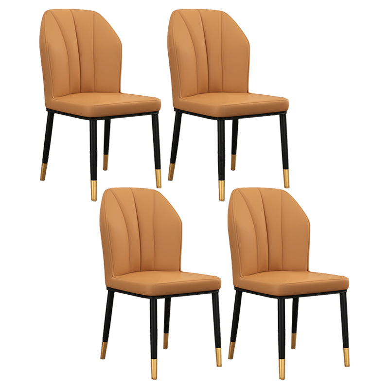 Modern Kitchen Leather Dining Chair 36"H Parsons Chair with Metal Legs Light Coffee 4 Piece Set Brass Gold Clearhalo ' kitchen&dining_furn' 'Dining Chairs' 'Dining Tables & Seating' 'dining_chair' 'furn' 'furn_dining_chair' 'Furniture' 'furniture_dining_chair' 'Kitchen & Dining Furniture' 'kitchen' 3835944