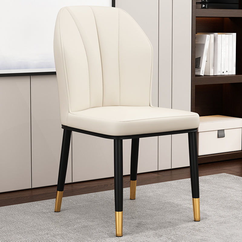 Modern Kitchen Leather Dining Chair 36"H Parsons Chair with Metal Legs Off-White 1 Piece Brass Gold Clearhalo ' kitchen&dining_furn' 'Dining Chairs' 'Dining Tables & Seating' 'dining_chair' 'furn' 'furn_dining_chair' 'Furniture' 'furniture_dining_chair' 'Kitchen & Dining Furniture' 'kitchen' 3835948