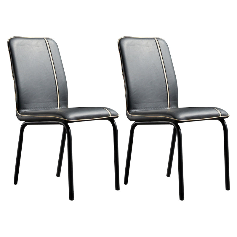 Modern Upholstered Side Dining Chairs Leather Solid Back Armless Chairs Black Set of 2 Clearhalo ' kitchen&dining_furn' 'Dining Chairs' 'Dining Tables & Seating' 'dining_chair' 'Furniture' 'furniture_dining_chair' 'Kitchen & Dining Furniture' 'kitchen' 3836037