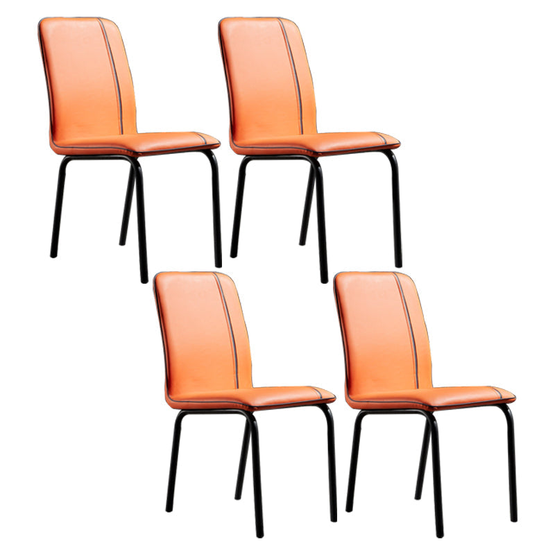 Modern Upholstered Side Dining Chairs Leather Solid Back Armless Chairs Orange Set of 4 Clearhalo ' kitchen&dining_furn' 'Dining Chairs' 'Dining Tables & Seating' 'dining_chair' 'Furniture' 'furniture_dining_chair' 'Kitchen & Dining Furniture' 'kitchen' 3836057