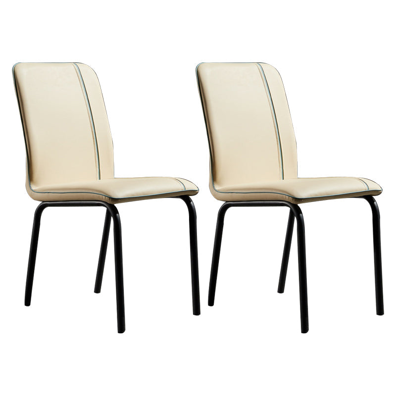 Modern Upholstered Side Dining Chairs Leather Solid Back Armless Chairs Off-White Set of 2 Clearhalo ' kitchen&dining_furn' 'Dining Chairs' 'Dining Tables & Seating' 'dining_chair' 'Furniture' 'furniture_dining_chair' 'Kitchen & Dining Furniture' 'kitchen' 3836059