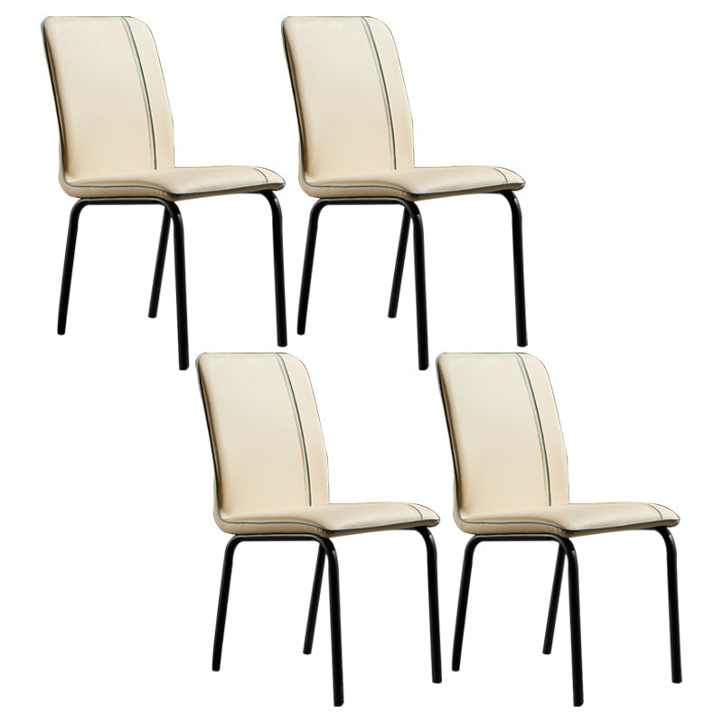 Modern Upholstered Side Dining Chairs Leather Solid Back Armless Chairs Off-White Set of 4 Clearhalo ' kitchen&dining_furn' 'Dining Chairs' 'Dining Tables & Seating' 'dining_chair' 'Furniture' 'furniture_dining_chair' 'Kitchen & Dining Furniture' 'kitchen' 3836060