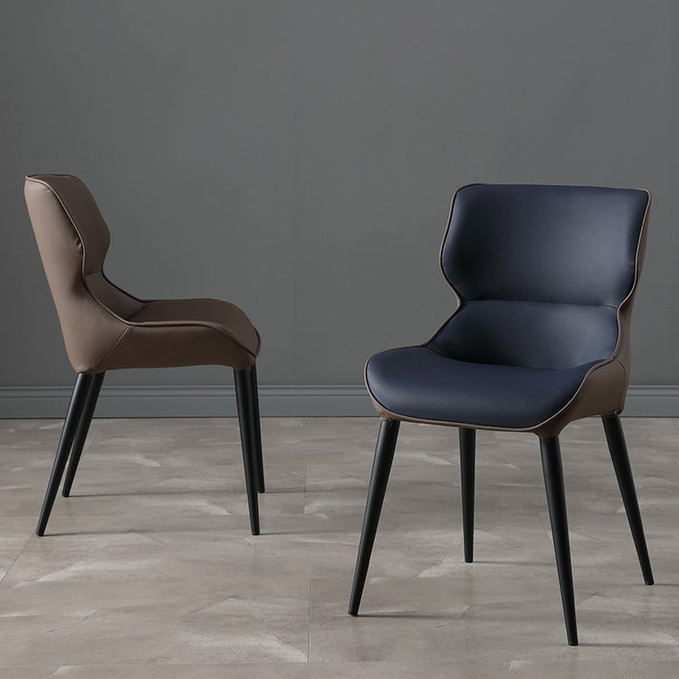 Scandinavian Style Faux Leather Dining Chair Solid Back Chair with 4 Black Finish Legs Clearhalo ' kitchen&dining_furn' 'Dining Chairs' 'Dining Tables & Seating' 'dining_chair' 'furn' 'furn_dining_chair' 'Furniture' 'furniture_dining_chair' 'Kitchen & Dining Furniture' 'kitchen' 3836216