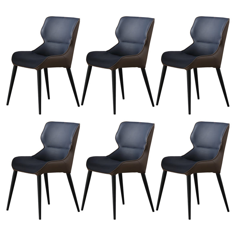 Scandinavian Style Faux Leather Dining Chair Solid Back Chair with 4 Black Finish Legs Blue 6 Piece Set Clearhalo ' kitchen&dining_furn' 'Dining Chairs' 'Dining Tables & Seating' 'dining_chair' 'furn' 'furn_dining_chair' 'Furniture' 'furniture_dining_chair' 'Kitchen & Dining Furniture' 'kitchen' 3836219
