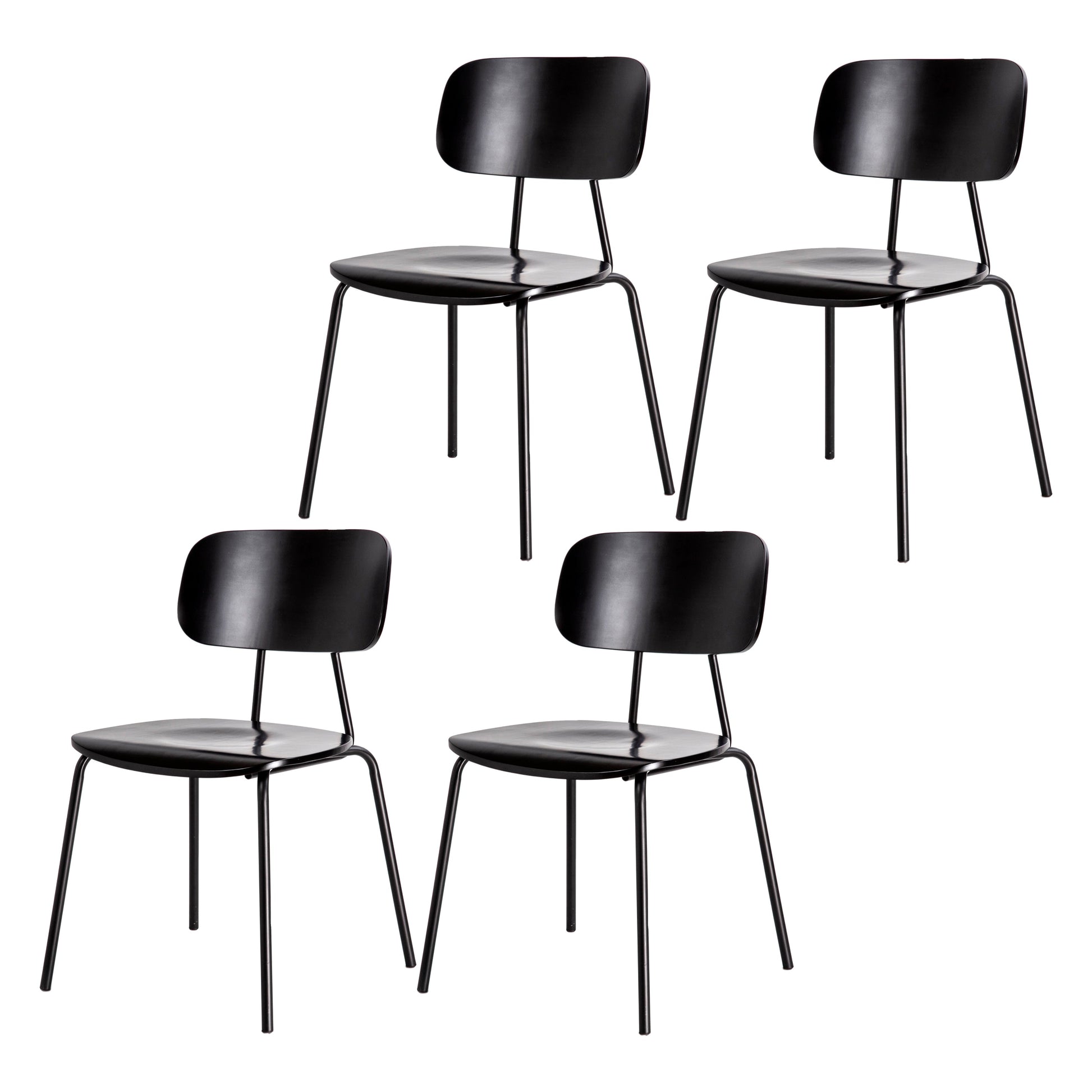 Metal Industrial Style Dining Side Chair Indoor Open Back Dining Side Chair Gloss Black 4 Piece Set Clearhalo ' kitchen&dining_furn' 'Dining Chairs' 'Dining Tables & Seating' 'dining_chair' 'furn' 'furn_dining_chair' 'Furniture' 'furniture_dining_chair' 'Kitchen & Dining Furniture' 'kitchen' 3836343
