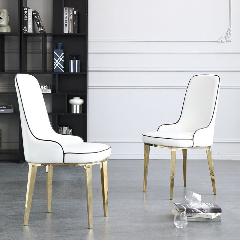 Scandinavian Dining Chairs with 4 Metal Legs Faux Leather Armless Chair for Home Clearhalo ' kitchen&dining_furn' 'Dining Chairs' 'Dining Tables & Seating' 'dining_chair' 'furn' 'furn_dining_chair' 'Furniture' 'furniture_dining_chair' 'Kitchen & Dining Furniture' 'kitchen' 3836384