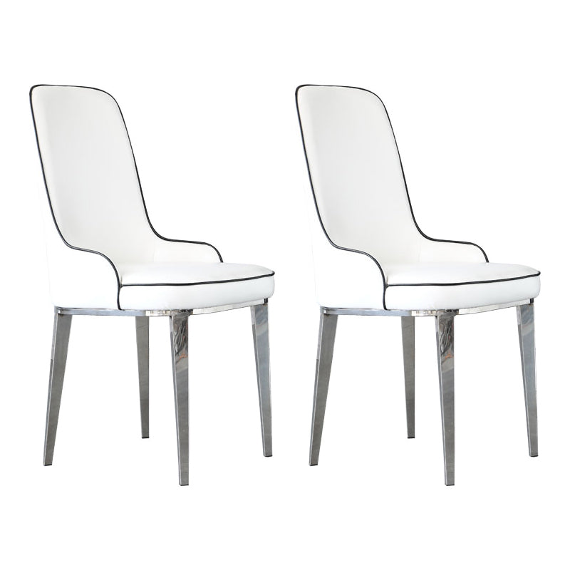 Scandinavian Dining Chairs with 4 Metal Legs Faux Leather Armless Chair for Home White 2 Piece Set Silver Clearhalo ' kitchen&dining_furn' 'Dining Chairs' 'Dining Tables & Seating' 'dining_chair' 'furn' 'furn_dining_chair' 'Furniture' 'furniture_dining_chair' 'Kitchen & Dining Furniture' 'kitchen' 3836385