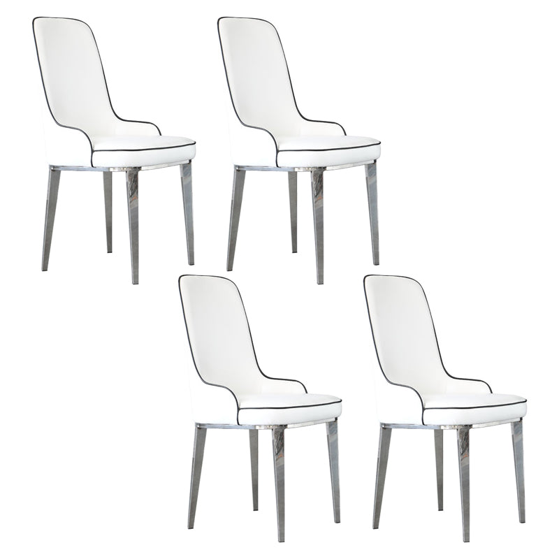 Scandinavian Dining Chairs with 4 Metal Legs Faux Leather Armless Chair for Home White 4 Piece Set Silver Clearhalo ' kitchen&dining_furn' 'Dining Chairs' 'Dining Tables & Seating' 'dining_chair' 'furn' 'furn_dining_chair' 'Furniture' 'furniture_dining_chair' 'Kitchen & Dining Furniture' 'kitchen' 3836386
