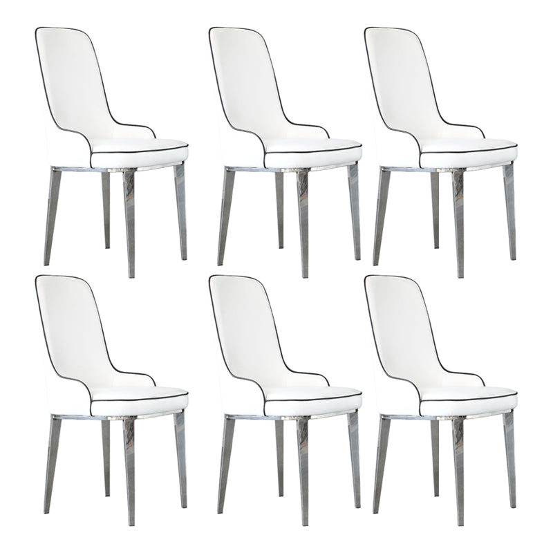 Scandinavian Dining Chairs with 4 Metal Legs Faux Leather Armless Chair for Home White 6 Piece Set Silver Clearhalo ' kitchen&dining_furn' 'Dining Chairs' 'Dining Tables & Seating' 'dining_chair' 'furn' 'furn_dining_chair' 'Furniture' 'furniture_dining_chair' 'Kitchen & Dining Furniture' 'kitchen' 3836388