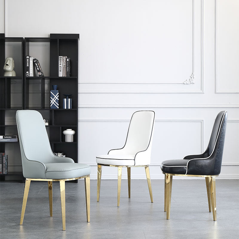 Scandinavian Dining Chairs with 4 Metal Legs Faux Leather Armless Chair for Home Clearhalo ' kitchen&dining_furn' 'Dining Chairs' 'Dining Tables & Seating' 'dining_chair' 'furn' 'furn_dining_chair' 'Furniture' 'furniture_dining_chair' 'Kitchen & Dining Furniture' 'kitchen' 3836389