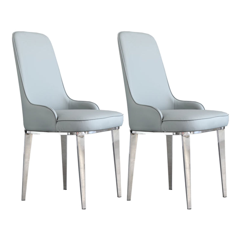Scandinavian Dining Chairs with 4 Metal Legs Faux Leather Armless Chair for Home Grey 2 Piece Set Silver Clearhalo ' kitchen&dining_furn' 'Dining Chairs' 'Dining Tables & Seating' 'dining_chair' 'furn' 'furn_dining_chair' 'Furniture' 'furniture_dining_chair' 'Kitchen & Dining Furniture' 'kitchen' 3836390