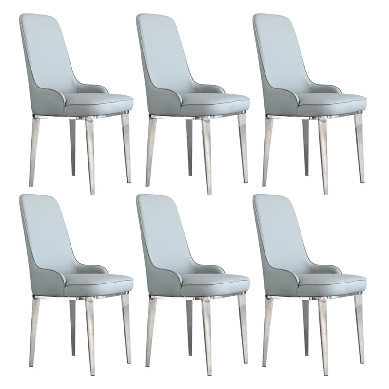 Scandinavian Dining Chairs with 4 Metal Legs Faux Leather Armless Chair for Home Grey 6 Piece Set Silver Clearhalo ' kitchen&dining_furn' 'Dining Chairs' 'Dining Tables & Seating' 'dining_chair' 'furn' 'furn_dining_chair' 'Furniture' 'furniture_dining_chair' 'Kitchen & Dining Furniture' 'kitchen' 3836395