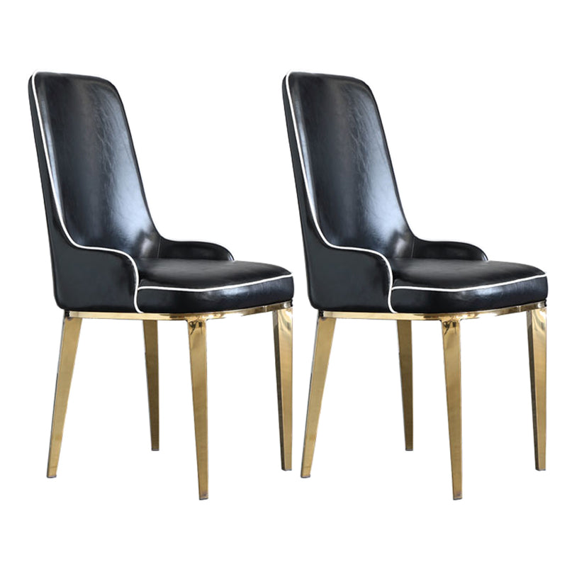 Scandinavian Dining Chairs with 4 Metal Legs Faux Leather Armless Chair for Home Black 2 Piece Set Brass Gold Clearhalo ' kitchen&dining_furn' 'Dining Chairs' 'Dining Tables & Seating' 'dining_chair' 'furn' 'furn_dining_chair' 'Furniture' 'furniture_dining_chair' 'Kitchen & Dining Furniture' 'kitchen' 3836397