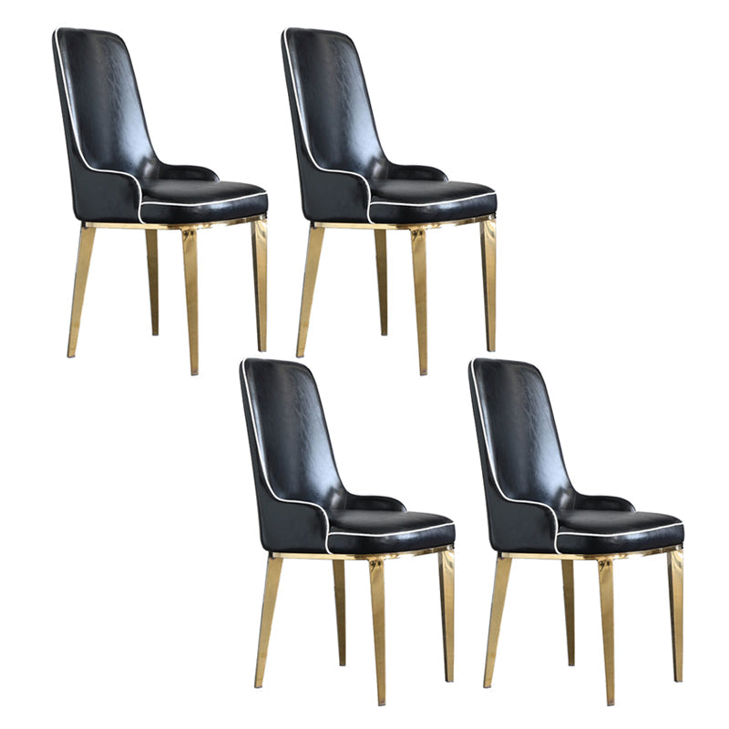 Scandinavian Dining Chairs with 4 Metal Legs Faux Leather Armless Chair for Home Black 4 Piece Set Brass Gold Clearhalo ' kitchen&dining_furn' 'Dining Chairs' 'Dining Tables & Seating' 'dining_chair' 'furn' 'furn_dining_chair' 'Furniture' 'furniture_dining_chair' 'Kitchen & Dining Furniture' 'kitchen' 3836398