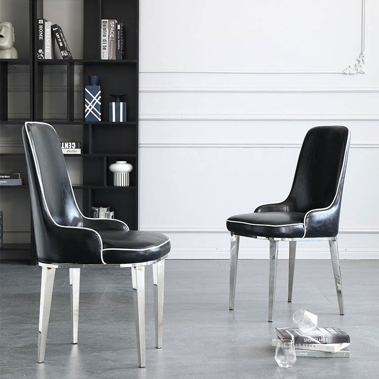 Scandinavian Dining Chairs with 4 Metal Legs Faux Leather Armless Chair for Home Clearhalo ' kitchen&dining_furn' 'Dining Chairs' 'Dining Tables & Seating' 'dining_chair' 'furn' 'furn_dining_chair' 'Furniture' 'furniture_dining_chair' 'Kitchen & Dining Furniture' 'kitchen' 3836399