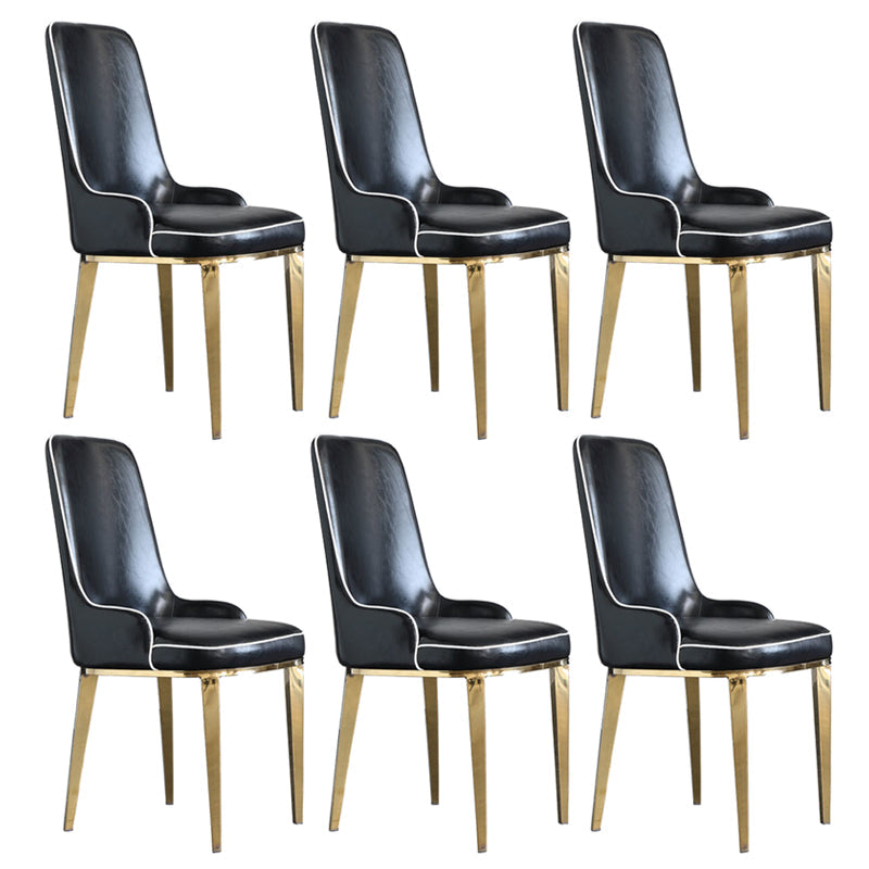 Scandinavian Dining Chairs with 4 Metal Legs Faux Leather Armless Chair for Home Black 6 Piece Set Brass Gold Clearhalo ' kitchen&dining_furn' 'Dining Chairs' 'Dining Tables & Seating' 'dining_chair' 'furn' 'furn_dining_chair' 'Furniture' 'furniture_dining_chair' 'Kitchen & Dining Furniture' 'kitchen' 3836400