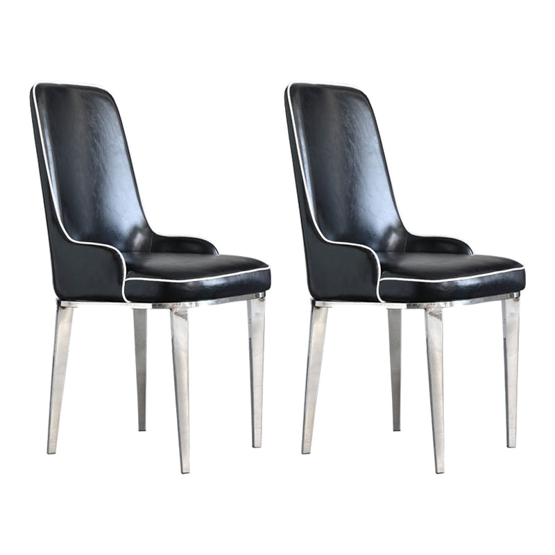 Scandinavian Dining Chairs with 4 Metal Legs Faux Leather Armless Chair for Home Black 2 Piece Set Silver Clearhalo ' kitchen&dining_furn' 'Dining Chairs' 'Dining Tables & Seating' 'dining_chair' 'furn' 'furn_dining_chair' 'Furniture' 'furniture_dining_chair' 'Kitchen & Dining Furniture' 'kitchen' 3836401