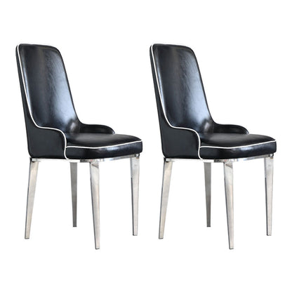 Scandinavian Dining Chairs with 4 Metal Legs Faux Leather Armless Chair for Home Black 2 Piece Set Silver Clearhalo ' kitchen&dining_furn' 'Dining Chairs' 'Dining Tables & Seating' 'dining_chair' 'furn' 'furn_dining_chair' 'Furniture' 'furniture_dining_chair' 'Kitchen & Dining Furniture' 'kitchen' 3836401