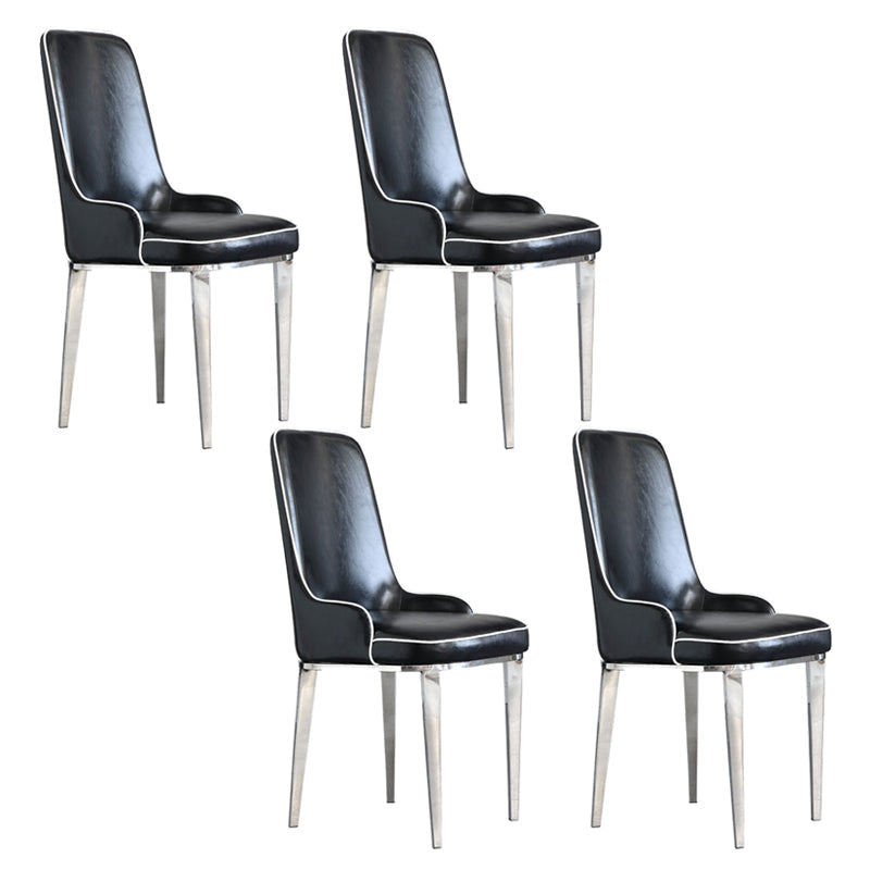 Scandinavian Dining Chairs with 4 Metal Legs Faux Leather Armless Chair for Home Black 4 Piece Set Silver Clearhalo ' kitchen&dining_furn' 'Dining Chairs' 'Dining Tables & Seating' 'dining_chair' 'furn' 'furn_dining_chair' 'Furniture' 'furniture_dining_chair' 'Kitchen & Dining Furniture' 'kitchen' 3836402
