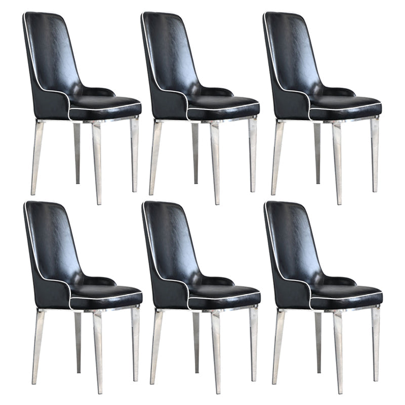 Scandinavian Dining Chairs with 4 Metal Legs Faux Leather Armless Chair for Home Black 6 Piece Set Silver Clearhalo ' kitchen&dining_furn' 'Dining Chairs' 'Dining Tables & Seating' 'dining_chair' 'furn' 'furn_dining_chair' 'Furniture' 'furniture_dining_chair' 'Kitchen & Dining Furniture' 'kitchen' 3836403