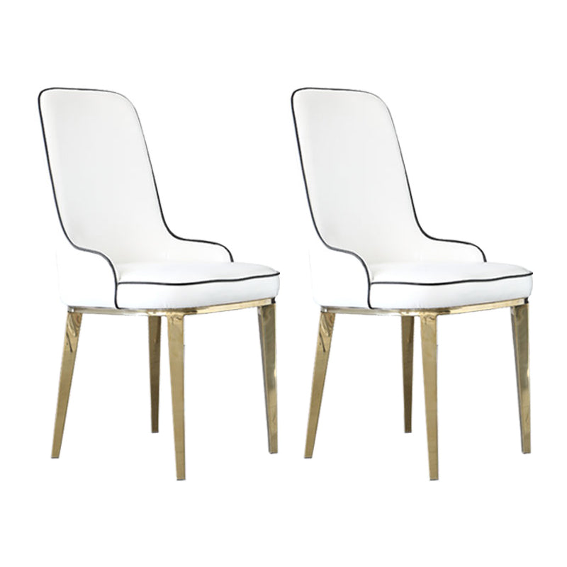 Scandinavian Dining Chairs with 4 Metal Legs Faux Leather Armless Chair for Home White 2 Piece Set Brass Gold Clearhalo ' kitchen&dining_furn' 'Dining Chairs' 'Dining Tables & Seating' 'dining_chair' 'furn' 'furn_dining_chair' 'Furniture' 'furniture_dining_chair' 'Kitchen & Dining Furniture' 'kitchen' 3836404