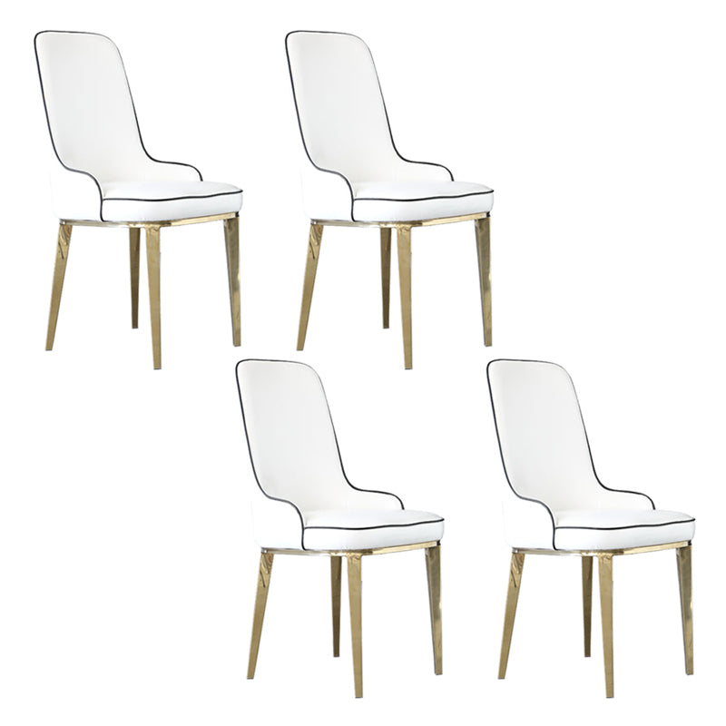 Scandinavian Dining Chairs with 4 Metal Legs Faux Leather Armless Chair for Home White 4 Piece Set Brass Gold Clearhalo ' kitchen&dining_furn' 'Dining Chairs' 'Dining Tables & Seating' 'dining_chair' 'furn' 'furn_dining_chair' 'Furniture' 'furniture_dining_chair' 'Kitchen & Dining Furniture' 'kitchen' 3836405