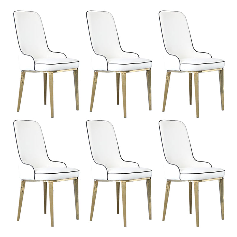 Scandinavian Dining Chairs with 4 Metal Legs Faux Leather Armless Chair for Home White 6 Piece Set Brass Gold Clearhalo ' kitchen&dining_furn' 'Dining Chairs' 'Dining Tables & Seating' 'dining_chair' 'furn' 'furn_dining_chair' 'Furniture' 'furniture_dining_chair' 'Kitchen & Dining Furniture' 'kitchen' 3836406