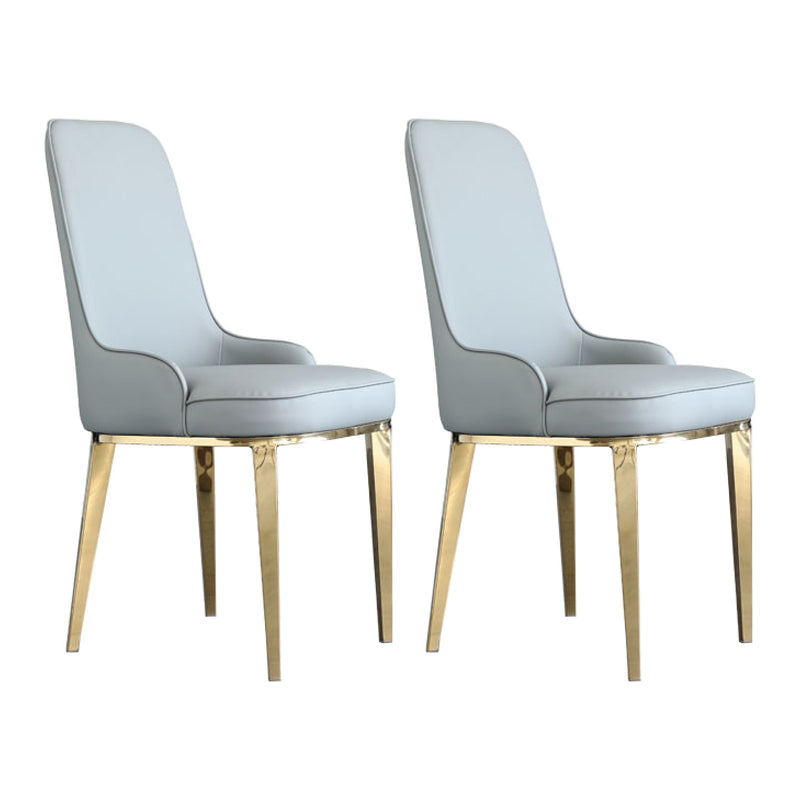 Scandinavian Dining Chairs with 4 Metal Legs Faux Leather Armless Chair for Home Grey 2 Piece Set Brass Gold Clearhalo ' kitchen&dining_furn' 'Dining Chairs' 'Dining Tables & Seating' 'dining_chair' 'furn' 'furn_dining_chair' 'Furniture' 'furniture_dining_chair' 'Kitchen & Dining Furniture' 'kitchen' 3836407