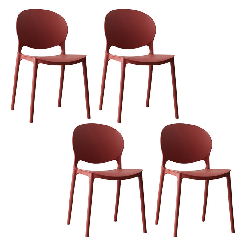 Scandinavian Plastic Dining Chair Open Back Side Chair with 4 Legs for Home Use Burgundy Plastic & Acrylic 4 Piece Set Clearhalo ' kitchen&dining_furn' 'Dining Chairs' 'Dining Tables & Seating' 'dining_chair' 'furn' 'furn_dining_chair' 'Furniture' 'furniture_dining_chair' 'Kitchen & Dining Furniture' 'kitchen' 3836562