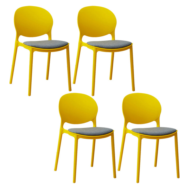 Scandinavian Plastic Dining Chair Open Back Side Chair with 4 Legs for Home Use Yellow Fabric 4 Piece Set Clearhalo ' kitchen&dining_furn' 'Dining Chairs' 'Dining Tables & Seating' 'dining_chair' 'furn' 'furn_dining_chair' 'Furniture' 'furniture_dining_chair' 'Kitchen & Dining Furniture' 'kitchen' 3836583