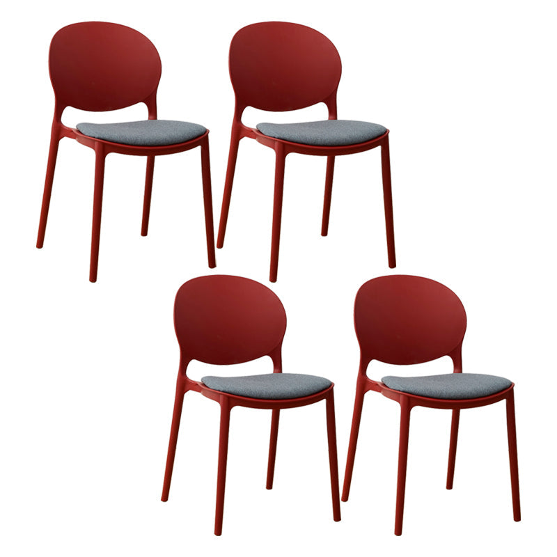 Scandinavian Plastic Dining Chair Open Back Side Chair with 4 Legs for Home Use Burgundy Fabric 4 Piece Set Clearhalo ' kitchen&dining_furn' 'Dining Chairs' 'Dining Tables & Seating' 'dining_chair' 'furn' 'furn_dining_chair' 'Furniture' 'furniture_dining_chair' 'Kitchen & Dining Furniture' 'kitchen' 3836625
