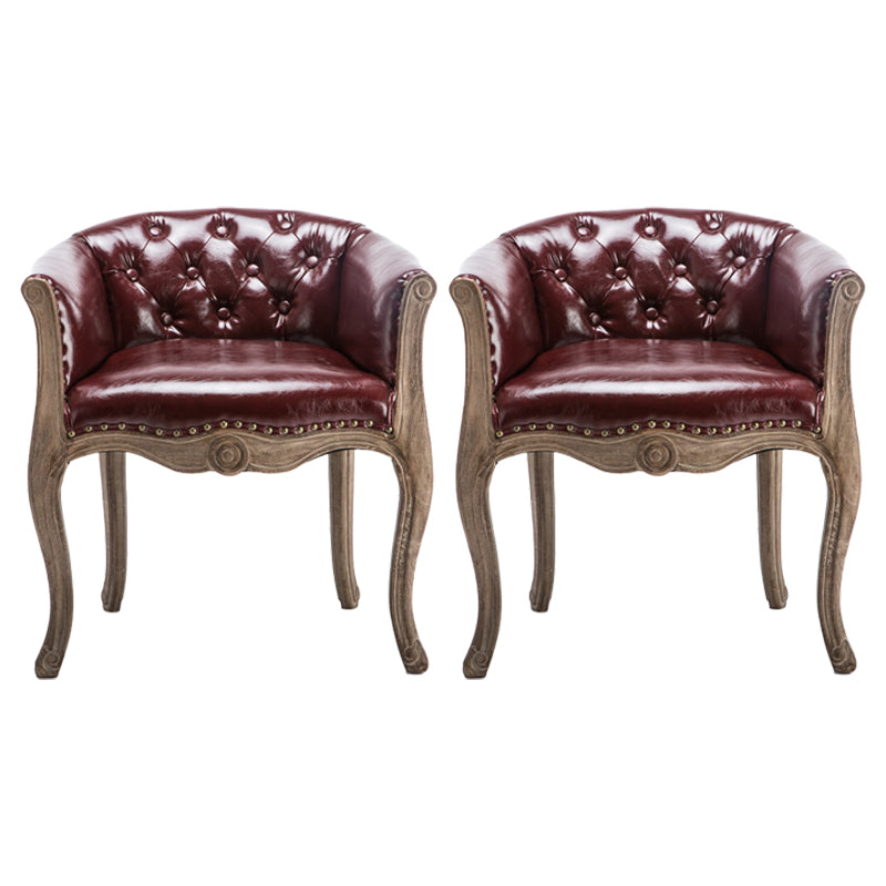 Upholstered Dining Arm Chair Tufted Dining Armchairs with Rubberwood Legs Burgundy 2 Piece Set Clearhalo ' kitchen&dining_furn' 'Dining Chairs' 'Dining Tables & Seating' 'dining_chair' 'furn' 'furn_dining_chair' 'Furniture' 'furniture_dining_chair' 'Kitchen & Dining Furniture' 'kitchen' 3836662